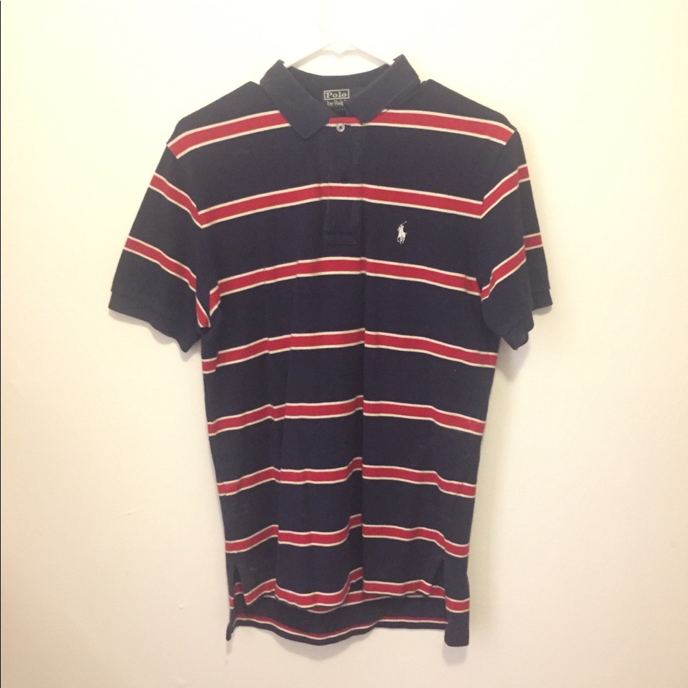 Navy blue with red and white striped polo - Picture 1 of 4